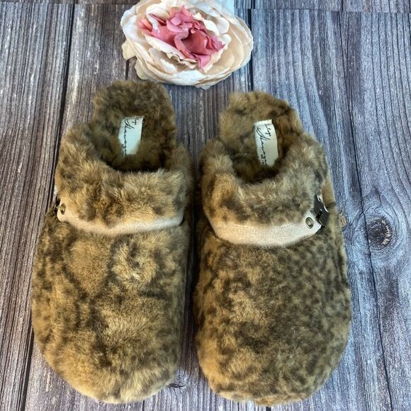 Vintage Havana Easy Brown Faux Sherpa Cork Suede Slip on Slides - Picture 2 of 9